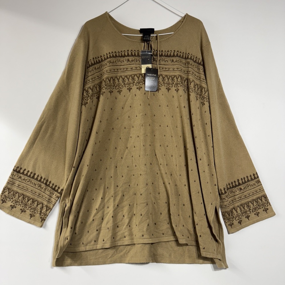 NWT Lane Bryant Women's Size 26/28‎ Brown Tunic Shirt Sweater Tie Neck Acrylic